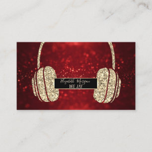 Elegant Modern Red Bokeh Glitter Headphone DJ Visitekaartje
