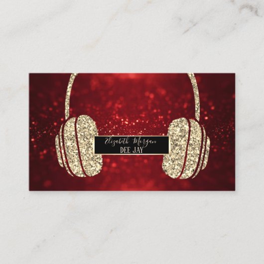 Elegant Modern Red Bokeh Glitter Headphone DJ Visitekaartje (Voorkant)