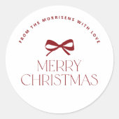 Elegant modern red bow Christmas holiday Ronde Sticker (Voorkant)