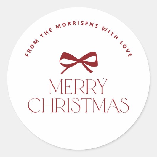 Elegant modern red bow Christmas holiday Ronde Sticker (Voorkant)