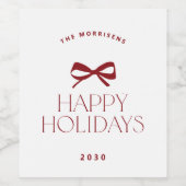 Elegant modern red bow Christmas holiday Wijn Etiket (Enkel label)