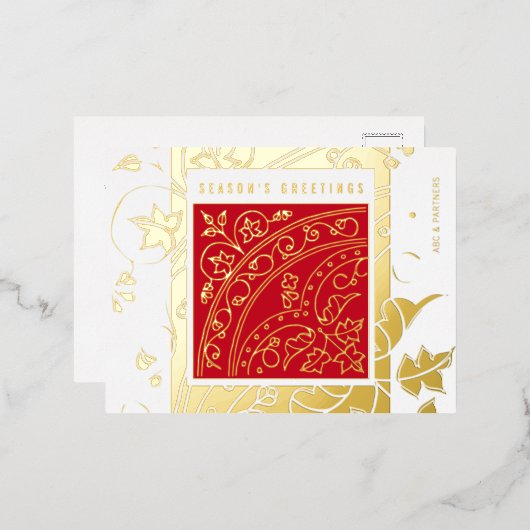 Elegant Modern Red Business Seasonal Greetings Folie Feestdagen Briefkaart (Voorkant / Achterkant)