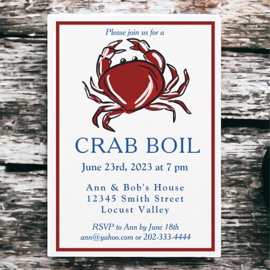 Elegant Modern Red Crab Boil Party Kaart