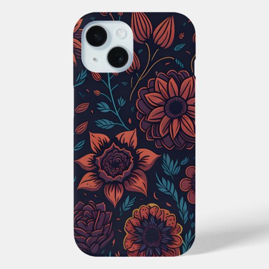 Elegant Modern Red en Blue Dark Floral Art Case-Mate iPhone Case (Achterkant)