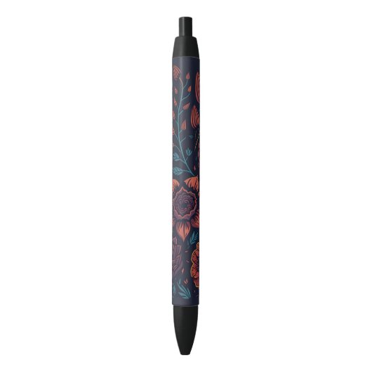 Elegant Modern Red en Blue Dark Floral Art Zwarte Inkt Pen (Voorkant Verticaal)