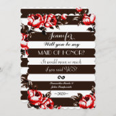 Elegant Modern Red Floral & Black & White Stripes Kaart (Voorkant / Achterkant)