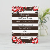 Elegant Modern Red Floral & Black & White Stripes Kaart (Staand voorkant)