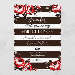 Elegant Modern Red Floral & Black & White Stripes Kaart