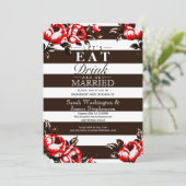 Elegant Modern Red Floral & Black & White Stripes Kaart (Staand voorkant)