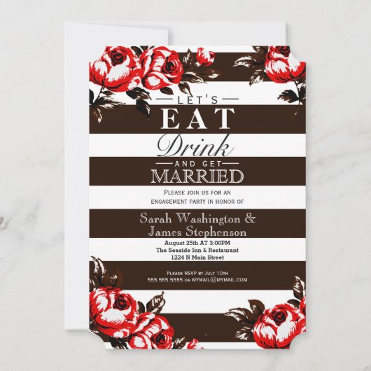 Elegant Modern Red Floral & Black & White Stripes Kaart (Voorkant)