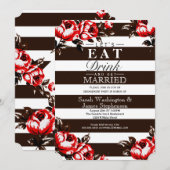 Elegant Modern Red Floral & Black & White Stripes Kaart (Voorkant / Achterkant)
