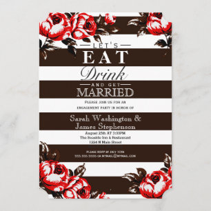 Elegant Modern Red Floral & Black & White Stripes Kaart