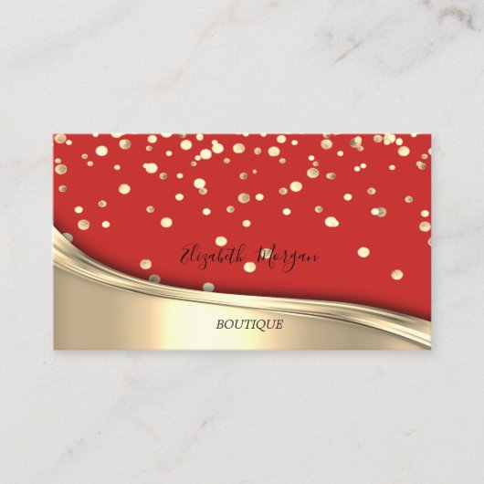 Elegant Modern Red Gold Confetti Visitekaartje (Voorkant)