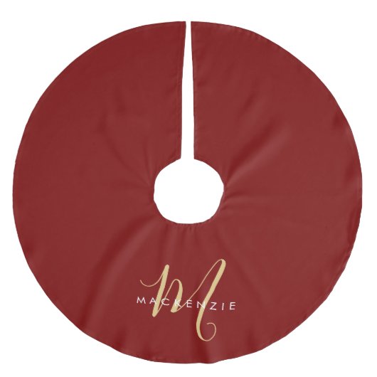 Elegant Modern Red Gold Script Monogram Kerstboom Rok (Voorkant)