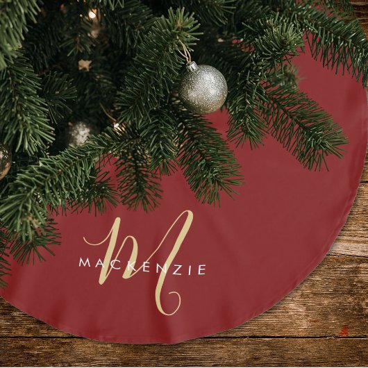 Elegant Modern Red Gold Script Monogram Kerstboom Rok