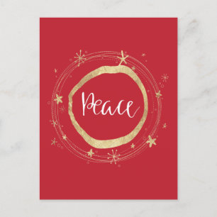 Elegant Modern Red Gold Star Peace Holiday Postca Feestdagenkaart
