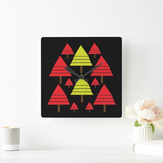 Elegant Modern Red Green-kerstboom Vierkante Klok (Huis)