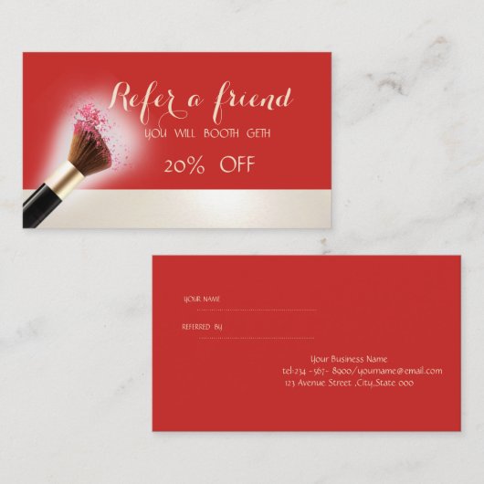 Elegant Modern, Red, Makeup Brush Reference Kaart (Voorkant / Achterkant)