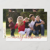 Elegant modern Red Merry-kerstscript Foto Feestdagenkaart (Voorkant / Achterkant)