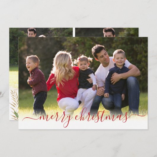 Elegant modern Red Merry-kerstscript Foto Feestdagenkaart (Voorkant / Achterkant)