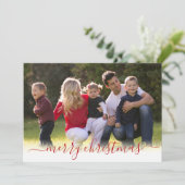 Elegant modern Red Merry-kerstscript Foto Feestdagenkaart (Staand voorkant)