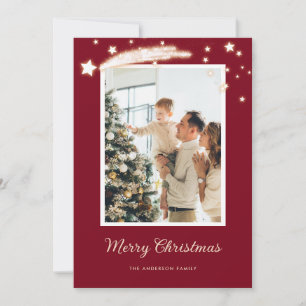 Elegant Modern Red Stars Photo Christmas Cards Feestdagenkaart