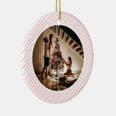 Elegant Modern Red Stripes Christmas Family Photo Keramisch Ornament (Rechts)