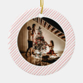 Elegant Modern Red Stripes Christmas Family Photo Keramisch Ornament (Voorkant)
