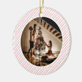 Elegant Modern Red Stripes Christmas Family Photo Keramisch Ornament (Links)