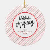 Elegant Modern Red Stripes Christmas Family Photo Keramisch Ornament (Achterkant)