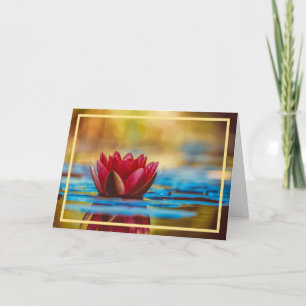 Elegant Modern Red Water Lily Flower Golden Lijst Kaart