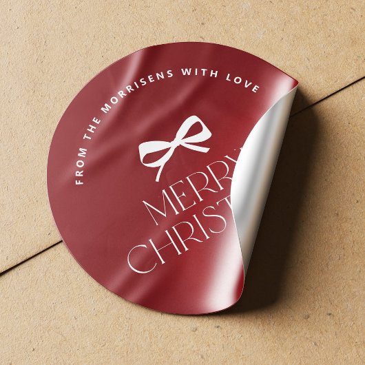 Elegant modern red white bow Christmas holiday Ronde Sticker