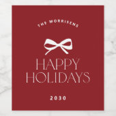 Elegant modern red white bow Christmas holiday Wijn Etiket (Enkel label)