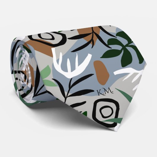 Elegant Modern Retro  Foliage Monogram Stropdas (Opgerold)