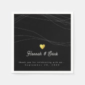 Elegant Modern Romantisch Hart Bruiloft Zwart Servet (Voorkant)