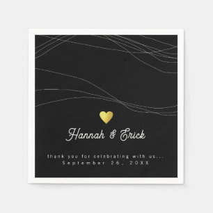 Elegant Modern Romantisch Hart Bruiloft Zwart Servet