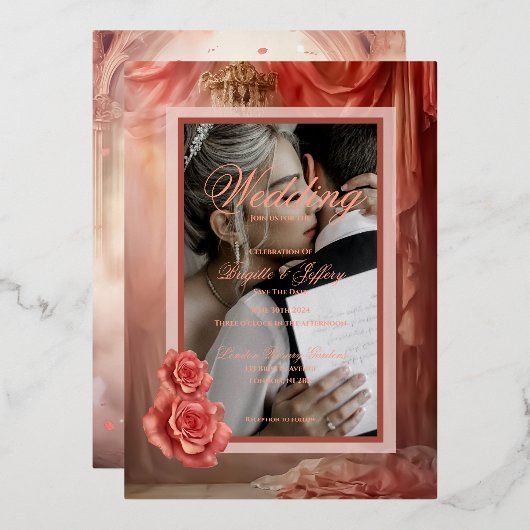 Elegant modern romantisch roos gouden folie folie uitnodiging (Voorkant / Achterkant)