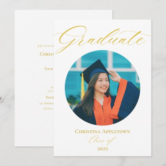 Elegant modern rond foto Afstuderen Kaart (Voorkant / Achterkant)
