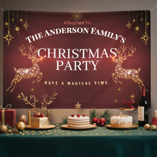 Elegant Modern Rood en Goud Rendier Kerstverbod Spandoek