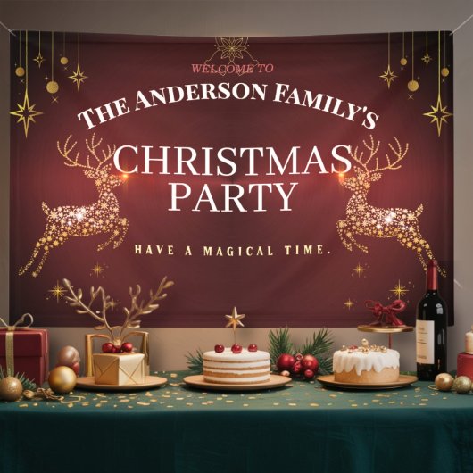 Elegant Modern Rood en Goud Rendier Kerstverbod Spandoek