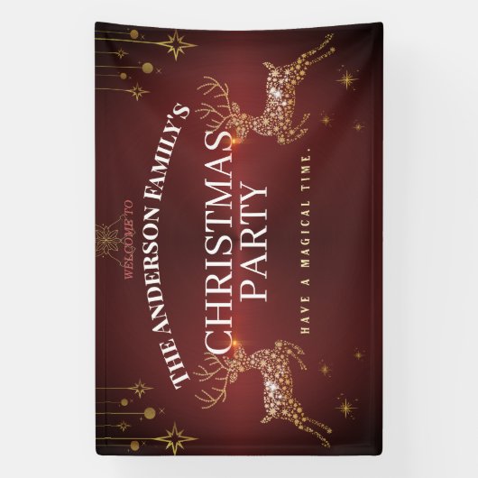 Elegant Modern Rood en Goud Rendier Kerstverbod Spandoek (Verticaal)