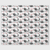 Elegant modern rood en zwart Holly Pattern Cadeaupapier (Vlak)