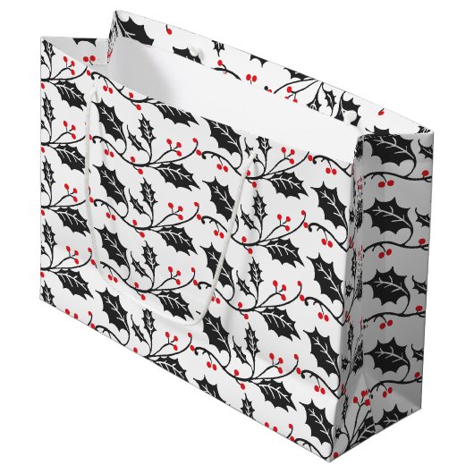 Elegant modern rood en zwart Holly Pattern Groot Cadeauzakje (Voorkant Gekanteld)