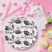 Elegant modern rood en zwart Holly Pattern Papieren Bordje (Feest)