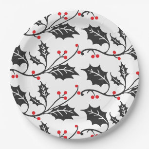 Elegant modern rood en zwart Holly Pattern Papieren Bordje
