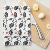 Elegant modern rood en zwart Holly Pattern Theedoek (Quarter Fold)