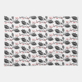 Elegant modern rood en zwart Holly Pattern Theedoek (Horizontaal)