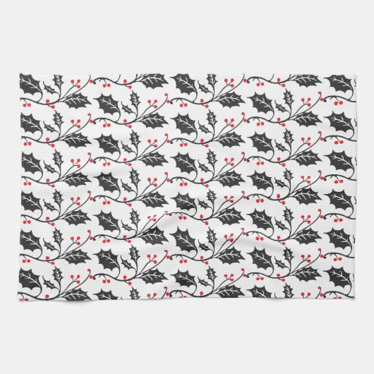 Elegant modern rood en zwart Holly Pattern Theedoek (Horizontaal)