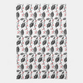 Elegant modern rood en zwart Holly Pattern Theedoek (Verticaal)