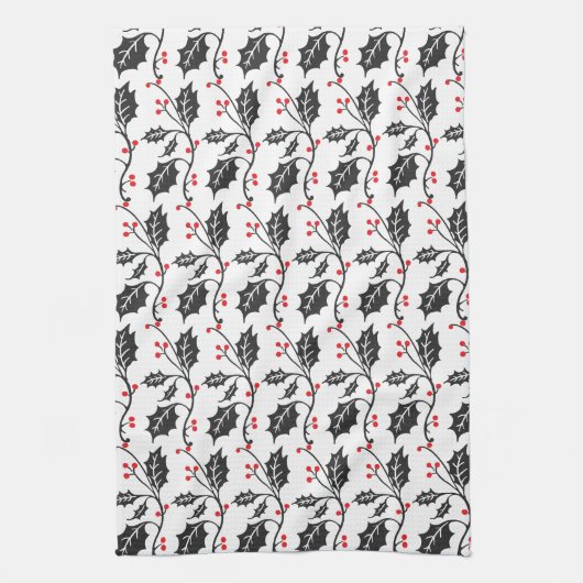 Elegant modern rood en zwart Holly Pattern Theedoek (Verticaal)